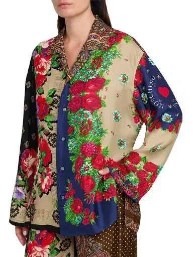 MOSCHINO Women's Mixed Floral Satin Blouse - Multi Color - Size Small | Thumbnail 6 MOSCHINO Women's Mixed Floral Satin Blouse - Multi Color - Size Small | Thumbnail 6
