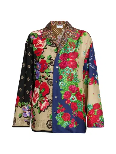 MOSCHINO Women's Mixed Floral Satin Blouse - Multi Color - Size Small | Thumbnail 1 MOSCHINO Women's Mixed Floral Satin Blouse - Multi Color - Size Small | Thumbnail 1