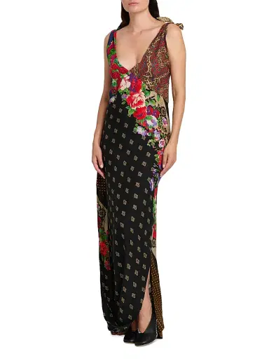 MOSCHINO Women's Mixed Print Silk Maxi Dress - Multi Color - Size 14 | Thumbnail 4 MOSCHINO Women's Mixed Print Silk Maxi Dress - Multi Color - Size 14 | Thumbnail 4