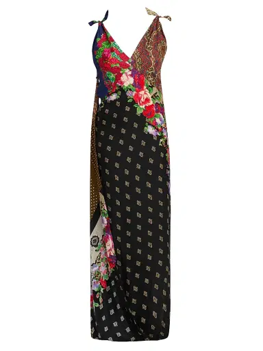 MOSCHINO Women's Mixed Print Silk Maxi Dress - Multi Color - Size 14 | Thumbnail 1 MOSCHINO Women's Mixed Print Silk Maxi Dress - Multi Color - Size 14 | Thumbnail 1