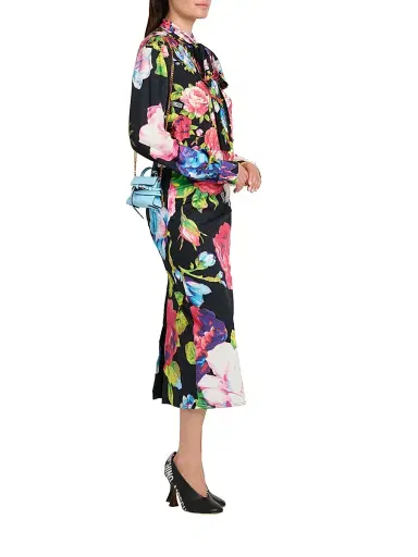 MOSCHINO Women's Floral Satin Blouse - Multi Black | Thumbnail 2 MOSCHINO Women's Floral Satin Blouse - Multi Black | Thumbnail 2