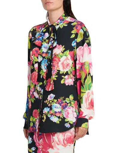 MOSCHINO Women's Floral Satin Blouse - Multi Black | Thumbnail 4 MOSCHINO Women's Floral Satin Blouse - Multi Black | Thumbnail 4