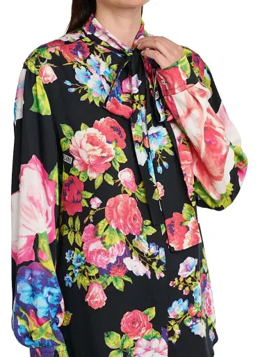 MOSCHINO Women's Floral Satin Blouse - Multi Black | Thumbnail 6 MOSCHINO Women's Floral Satin Blouse - Multi Black | Thumbnail 6
