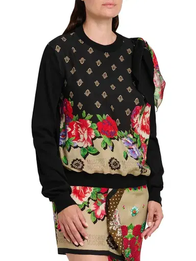 MOSCHINO Women's Floral Cotton Crewneck Sweater - Black - Size 12 | Thumbnail 4 MOSCHINO Women's Floral Cotton Crewneck Sweater - Black - Size 12 | Thumbnail 4
