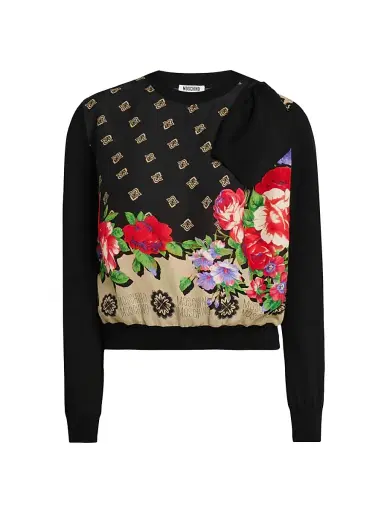 MOSCHINO Women's Floral Cotton Crewneck Sweater - Black - Size 12 | Thumbnail 1 MOSCHINO Women's Floral Cotton Crewneck Sweater - Black - Size 12 | Thumbnail 1