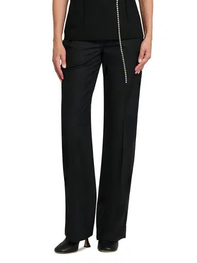 MOSCHINO Women's Crease-Front Wool Trousers - Multi Black - Size 14 | Thumbnail 3 MOSCHINO Women's Crease-Front Wool Trousers - Multi Black - Size 14 | Thumbnail 3