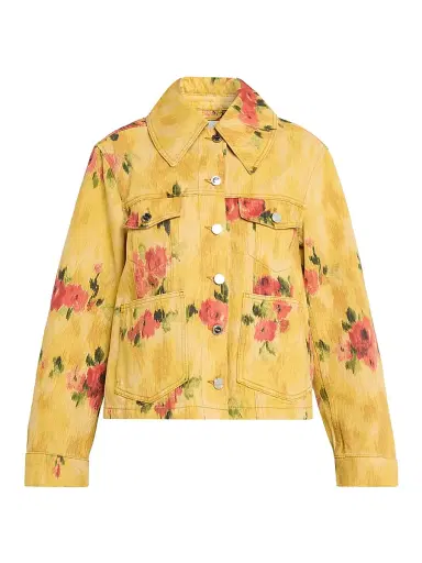 Ganni Women's Floral Print Denim Jacket - Vibrant Yellow - Size 14 | Thumbnail 1 Ganni Women's Floral Print Denim Jacket - Vibrant Yellow - Size 14 | Thumbnail 1