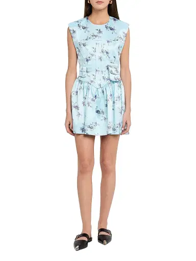 Ganni Women's Printed Satin Corset Minidress - Iced Aqua | Thumbnail 2 Ganni Women's Printed Satin Corset Minidress - Iced Aqua | Thumbnail 2