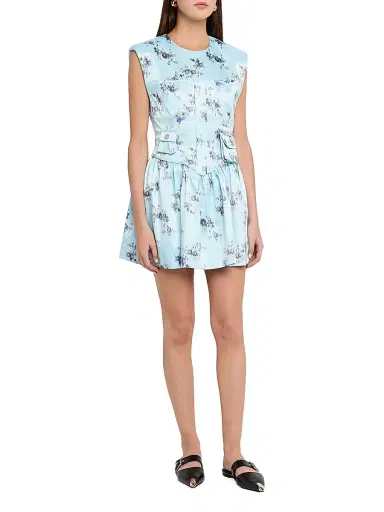 Ganni Women's Printed Satin Corset Minidress - Iced Aqua | Thumbnail 3 Ganni Women's Printed Satin Corset Minidress - Iced Aqua | Thumbnail 3