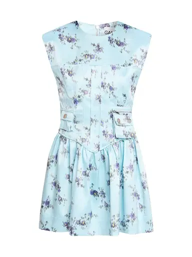 Ganni Women's Printed Satin Corset Minidress - Iced Aqua | Thumbnail 1 Ganni Women's Printed Satin Corset Minidress - Iced Aqua | Thumbnail 1