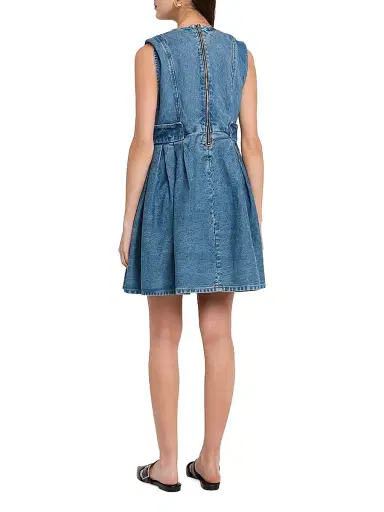 Ganni Women's Flower Denim Puff Minidress - Mid Blue Stone | Thumbnail 4 Ganni Women's Flower Denim Puff Minidress - Mid Blue Stone | Thumbnail 4