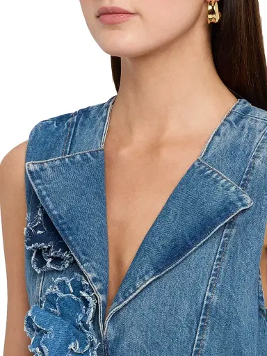 Ganni Women's Flower Denim Puff Minidress - Mid Blue Stone | Thumbnail 5 Ganni Women's Flower Denim Puff Minidress - Mid Blue Stone | Thumbnail 5