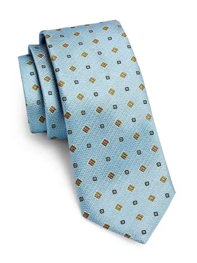 Canali Men's Chevron Medallion Silk Tie - Light Blue | Thumbnail 1 Canali Men's Chevron Medallion Silk Tie - Light Blue | Thumbnail 1