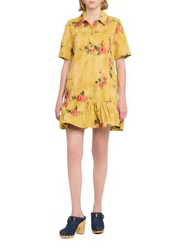 Ganni Women's Floral Print Denim Minidress - Vibrant Yellow | Thumbnail 2 Ganni Women's Floral Print Denim Minidress - Vibrant Yellow | Thumbnail 2