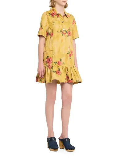 Ganni Women's Floral Print Denim Minidress - Vibrant Yellow | Thumbnail 3 Ganni Women's Floral Print Denim Minidress - Vibrant Yellow | Thumbnail 3