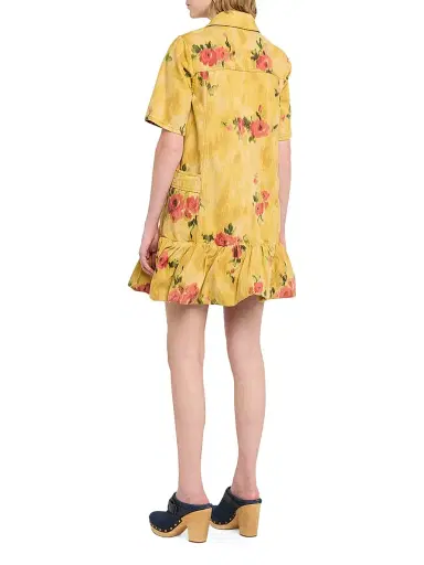 Ganni Women's Floral Print Denim Minidress - Vibrant Yellow | Thumbnail 4 Ganni Women's Floral Print Denim Minidress - Vibrant Yellow | Thumbnail 4