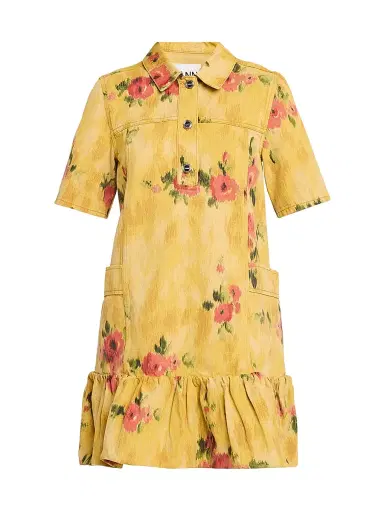 Ganni Women's Floral Print Denim Minidress - Vibrant Yellow | Thumbnail 1 Ganni Women's Floral Print Denim Minidress - Vibrant Yellow | Thumbnail 1
