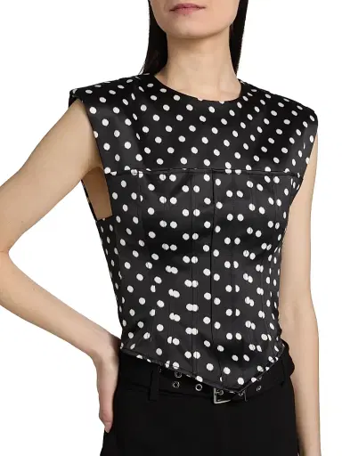 Ganni Women's Polka Dot Double Satin Corset Top - Black - Size 4 | Thumbnail 6 Ganni Women's Polka Dot Double Satin Corset Top - Black - Size 4 | Thumbnail 6