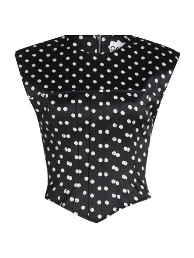 Ganni Women's Polka Dot Double Satin Corset Top - Black - Size 4 | Thumbnail 1 Ganni Women's Polka Dot Double Satin Corset Top - Black - Size 4 | Thumbnail 1