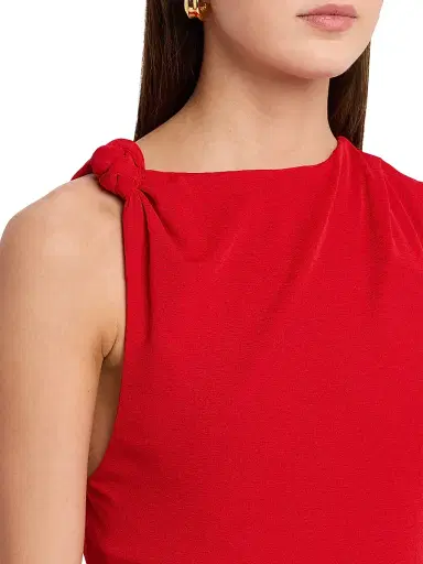 Ganni Women's Marl Draped Knot Mesh Midi-Dress - Goji Berry | Thumbnail 5 Ganni Women's Marl Draped Knot Mesh Midi-Dress - Goji Berry | Thumbnail 5