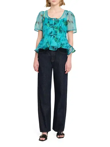 Ganni Women's Shibori Organza Peplum Blouse - Baltic | Thumbnail 2 Ganni Women's Shibori Organza Peplum Blouse - Baltic | Thumbnail 2