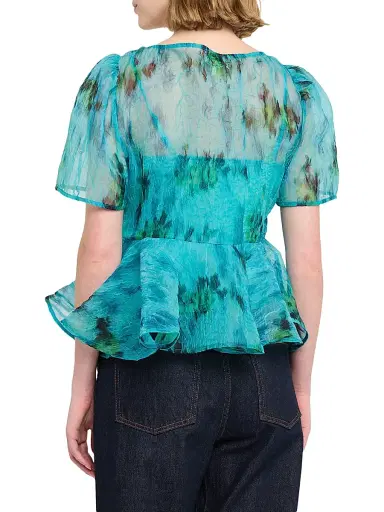 Ganni Women's Shibori Organza Peplum Blouse - Baltic | Thumbnail 4 Ganni Women's Shibori Organza Peplum Blouse - Baltic | Thumbnail 4