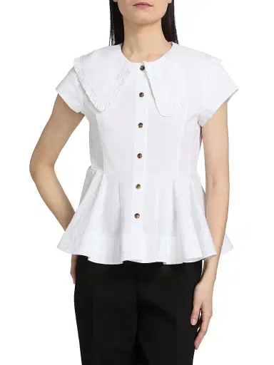 Ganni Women's Peter Pan Cotton Shirt - Bright White | Thumbnail 3 Ganni Women's Peter Pan Cotton Shirt - Bright White | Thumbnail 3