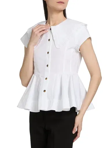 Ganni Women's Peter Pan Cotton Shirt - Bright White | Thumbnail 4 Ganni Women's Peter Pan Cotton Shirt - Bright White | Thumbnail 4