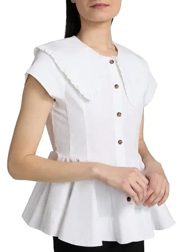 Ganni Women's Peter Pan Cotton Shirt - Bright White | Thumbnail 6 Ganni Women's Peter Pan Cotton Shirt - Bright White | Thumbnail 6