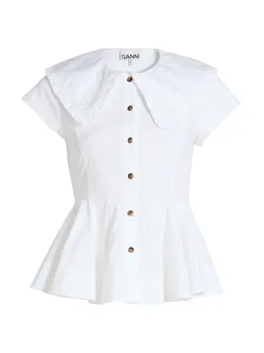 Ganni Women's Peter Pan Cotton Shirt - Bright White | Thumbnail 1 Ganni Women's Peter Pan Cotton Shirt - Bright White | Thumbnail 1