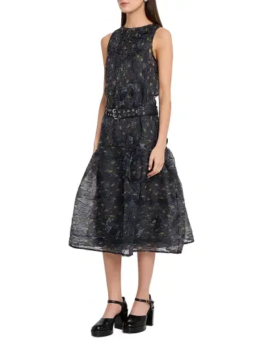 Ganni Women's Shibori Organza Belted Midi-Dress - Black Sand | Thumbnail 3 Ganni Women's Shibori Organza Belted Midi-Dress - Black Sand | Thumbnail 3