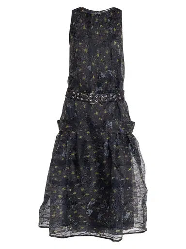 Ganni Women's Shibori Organza Belted Midi-Dress - Black Sand | Thumbnail 1 Ganni Women's Shibori Organza Belted Midi-Dress - Black Sand | Thumbnail 1