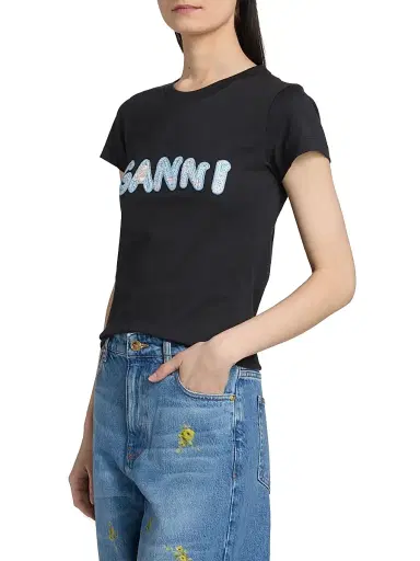 Ganni Women's Basic Cotton Jersey Logo Baby T-Shirt - Phantom - Size XL | Thumbnail 4 Ganni Women's Basic Cotton Jersey Logo Baby T-Shirt - Phantom - Size XL | Thumbnail 4