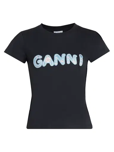 Ganni Women's Basic Cotton Jersey Logo Baby T-Shirt - Phantom - Size XL | Thumbnail 1 Ganni Women's Basic Cotton Jersey Logo Baby T-Shirt - Phantom - Size XL | Thumbnail 1