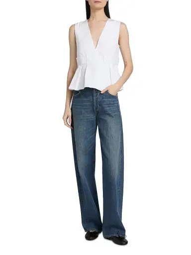Ganni Women's Stretch-Cotton V-Neck Blouse - Bright White | Thumbnail 2 Ganni Women's Stretch-Cotton V-Neck Blouse - Bright White | Thumbnail 2