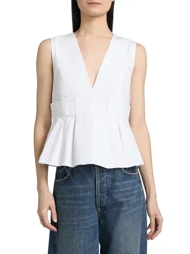 Ganni Women's Stretch-Cotton V-Neck Blouse - Bright White | Thumbnail 3 Ganni Women's Stretch-Cotton V-Neck Blouse - Bright White | Thumbnail 3