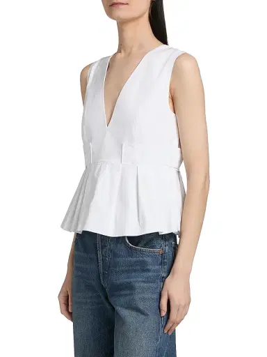 Ganni Women's Stretch-Cotton V-Neck Blouse - Bright White | Thumbnail 4 Ganni Women's Stretch-Cotton V-Neck Blouse - Bright White | Thumbnail 4