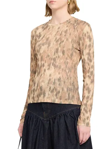Ganni Women's Abstract-Print Marl Mesh Long-Sleeve Top - Burro | Thumbnail 3 Ganni Women's Abstract-Print Marl Mesh Long-Sleeve Top - Burro | Thumbnail 3