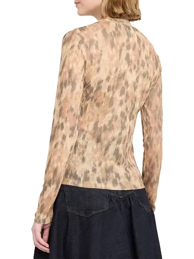 Ganni Women's Abstract-Print Marl Mesh Long-Sleeve Top - Burro | Thumbnail 4 Ganni Women's Abstract-Print Marl Mesh Long-Sleeve Top - Burro | Thumbnail 4