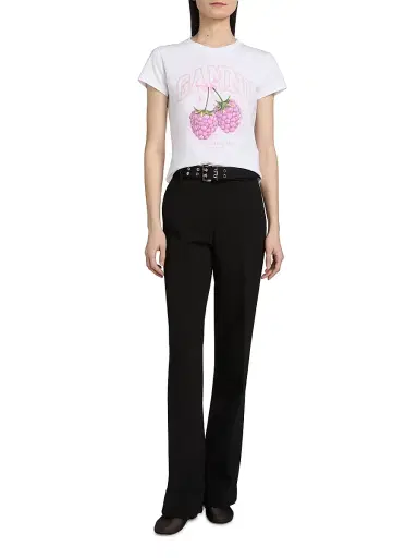 Ganni Women's Raspberry Logo Cotton Baby-Fit T-Shirt - Bright White | Thumbnail 2 Ganni Women's Raspberry Logo Cotton Baby-Fit T-Shirt - Bright White | Thumbnail 2