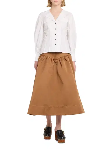 Ganni Women's Duchesse Twill Flare Midi-Skirt - Cinnamon Swirl | Thumbnail 2 Ganni Women's Duchesse Twill Flare Midi-Skirt - Cinnamon Swirl | Thumbnail 2