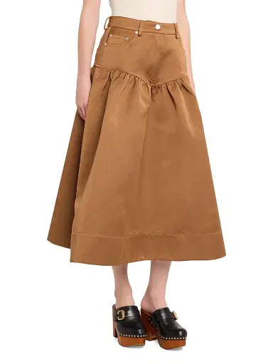 Ganni Women's Duchesse Twill Flare Midi-Skirt - Cinnamon Swirl | Thumbnail 3 Ganni Women's Duchesse Twill Flare Midi-Skirt - Cinnamon Swirl | Thumbnail 3