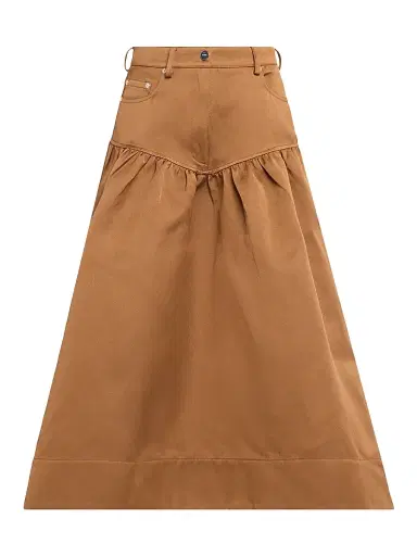 Ganni Women's Duchesse Twill Flare Midi-Skirt - Cinnamon Swirl | Thumbnail 1 Ganni Women's Duchesse Twill Flare Midi-Skirt - Cinnamon Swirl | Thumbnail 1