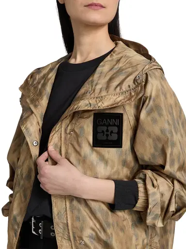 Ganni Women's Leopard-Print Flyweight Hooded Zip-Up Jacket | Thumbnail 6 Ganni Women's Leopard-Print Flyweight Hooded Zip-Up Jacket | Thumbnail 6