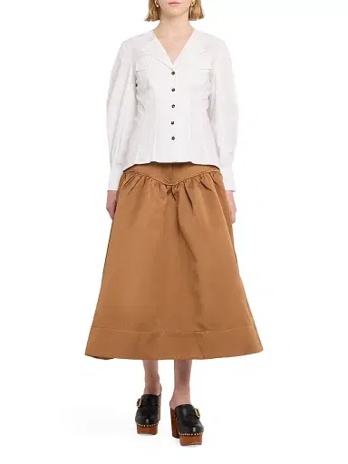 Ganni Women's Seamed Stretch-Cotton Shirt - Bright White | Thumbnail 2 Ganni Women's Seamed Stretch-Cotton Shirt - Bright White | Thumbnail 2