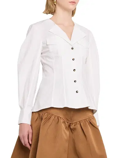 Ganni Women's Seamed Stretch-Cotton Shirt - Bright White | Thumbnail 3 Ganni Women's Seamed Stretch-Cotton Shirt - Bright White | Thumbnail 3