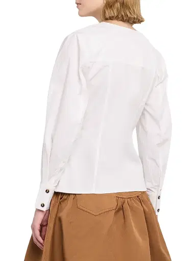 Ganni Women's Seamed Stretch-Cotton Shirt - Bright White | Thumbnail 4 Ganni Women's Seamed Stretch-Cotton Shirt - Bright White | Thumbnail 4