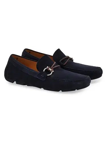 Ferragamo Men's Nubuck Gancini Driver Loafers - Navy - Size 13 | Thumbnail 2 Ferragamo Men's Nubuck Gancini Driver Loafers - Navy - Size 13 | Thumbnail 2