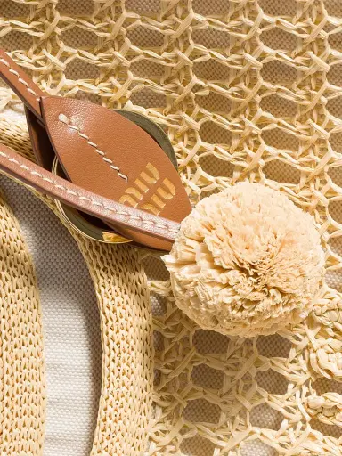Miu Miu Women's Ivy Raffia Crochet Shoulder Bag - Beige Khaki | Thumbnail 5 Miu Miu Women's Ivy Raffia Crochet Shoulder Bag - Beige Khaki | Thumbnail 5