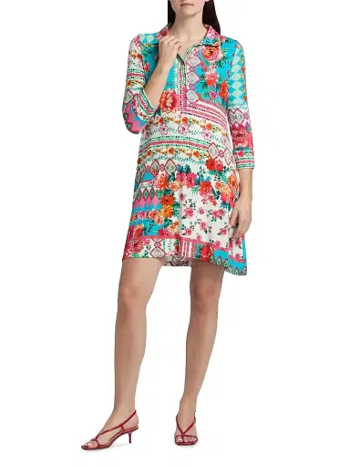 Johnny Was Women's Janie Floral Patchwork Mini-Shirtdress - Renata Scarf | Thumbnail 2 Johnny Was Women's Janie Floral Patchwork Mini-Shirtdress - Renata Scarf | Thumbnail 2